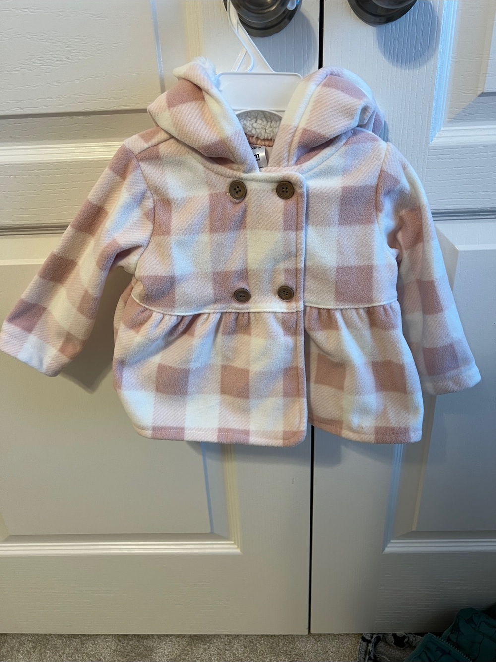 Carter's Pink and White Plaid Hooded Peacoat